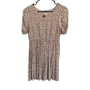 Vintage Jazz Kids Floral Smocked Puff Sleeve Mini Dress Pink Skater Girly Size L